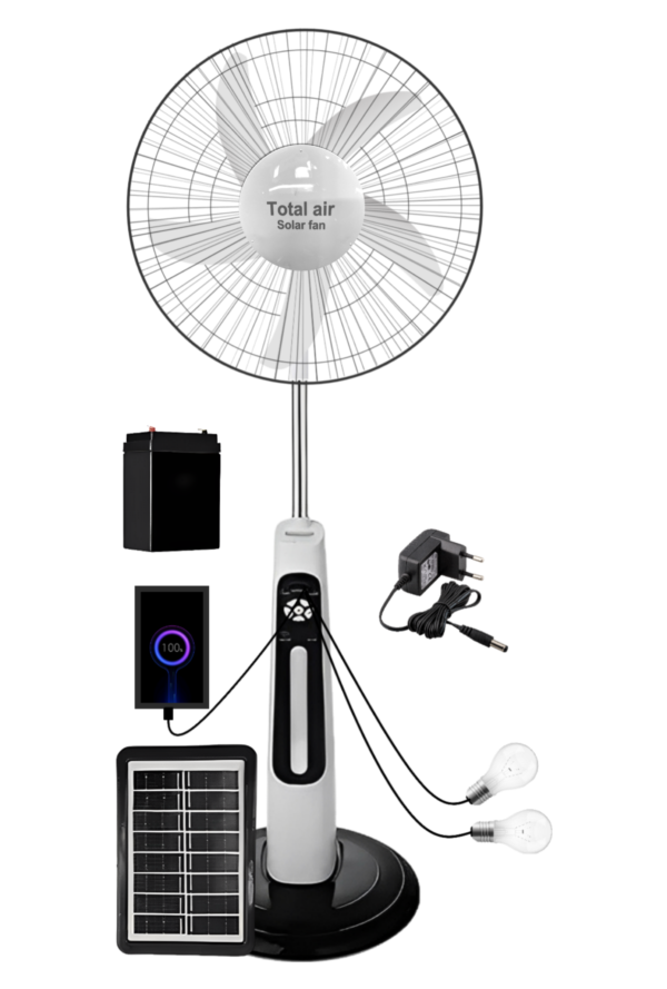 18" Rechargeable Solar Standing Fan with LED Lights