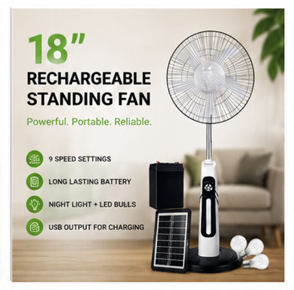 18" Rechargeable Solar Standing Fan with LED Lights