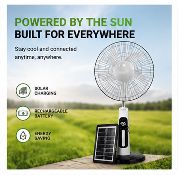 18" Rechargeable Solar Standing Fan with LED Lights