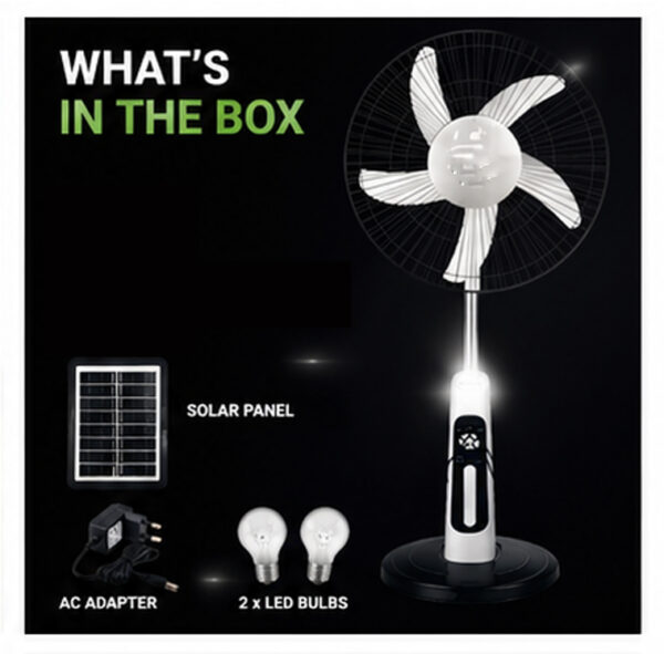 18" Rechargeable Solar Standing Fan with LED Lights
