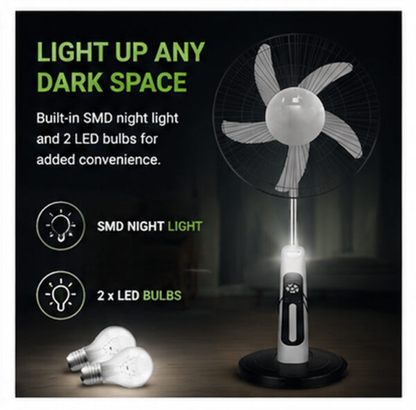 18" Rechargeable Solar Standing Fan with LED Lights