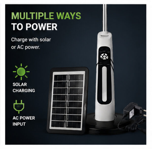 18" Rechargeable Solar Standing Fan with LED Lights