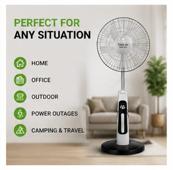 18" Rechargeable Solar Standing Fan with LED Lights