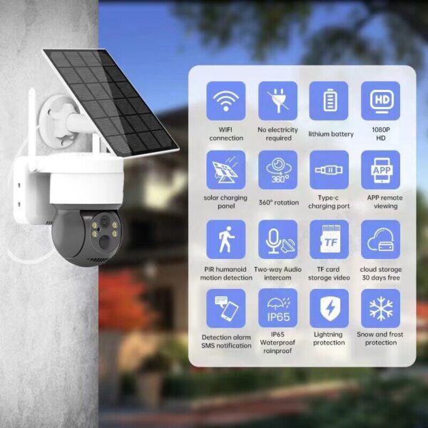 Solar Wireless PTZ Security Camera 1080P HD Outdoor